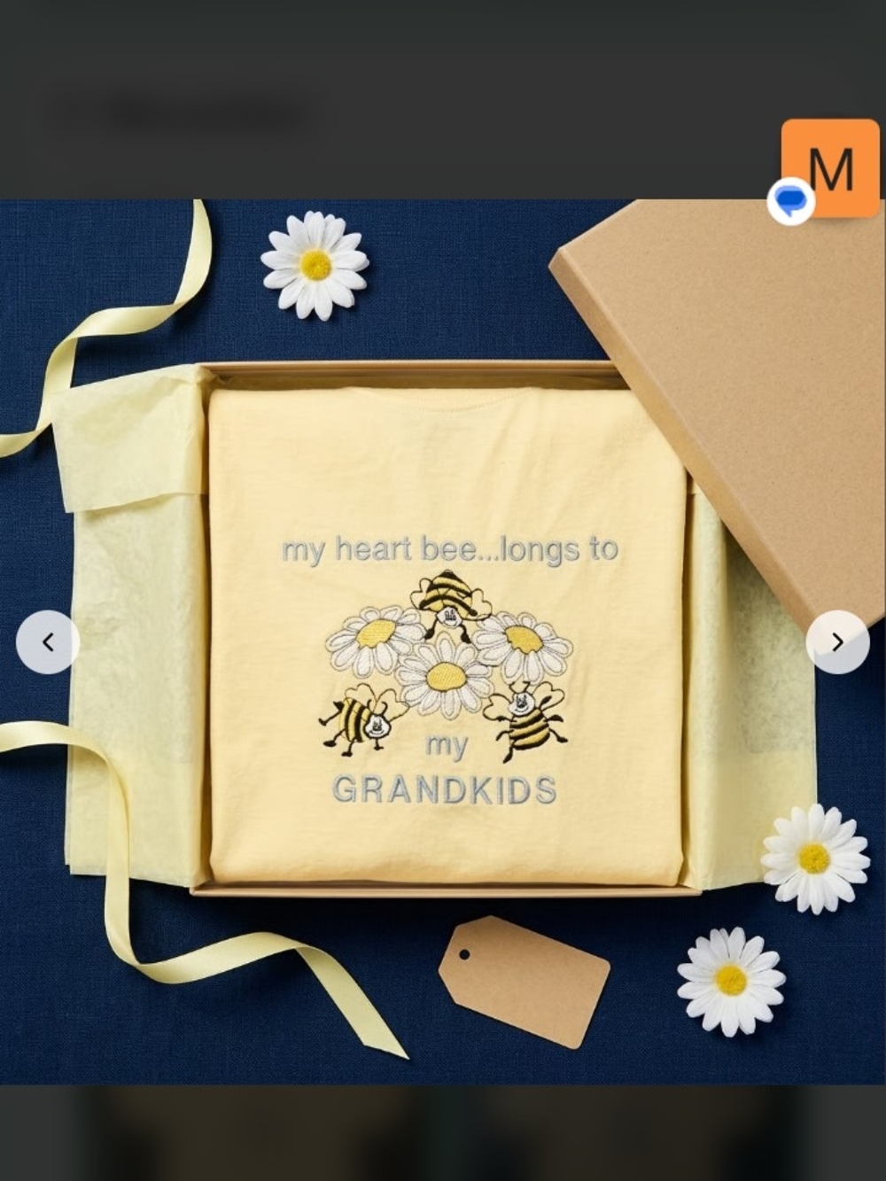 Yellow 'My Heart Bee...longs to My Grandkids' Womens Tshirt